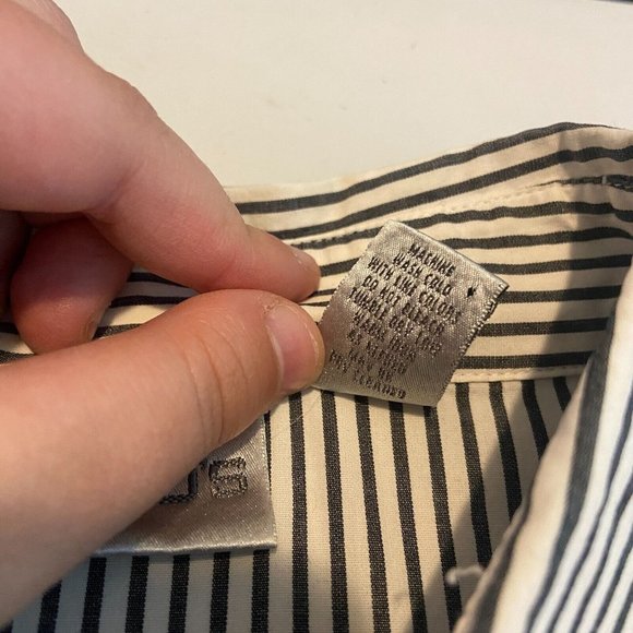 Chicos Womens 3 US XL 16 Button Up Blouse Gray Stripe Tie Sleeve Hem Collar Top - Picture 6 of 10